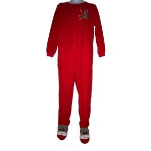 Nick & Nora Red Sock Monkey Pajamas Womens M Footie Unionsuit PJs Costume Solid